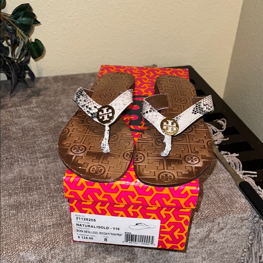 Tory Burch Natural Gold Snakeskin Sandals